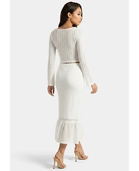 Bebe Women's 2-Piece Crochet Top Tiered Skirt Set