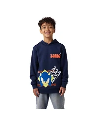 Sonic The Hedgehog Little Boys Arrows & Checkered Flags Youth Navy Long Sleeve Hooded Sweatshirt-6