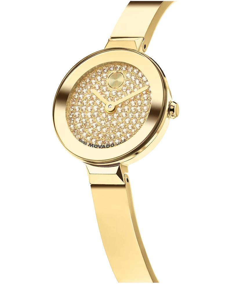 Movado Women's Bold Bangle Mini Swiss Quartz Ionic Plated Light Yellow Gold Steel Watch 22.50mm