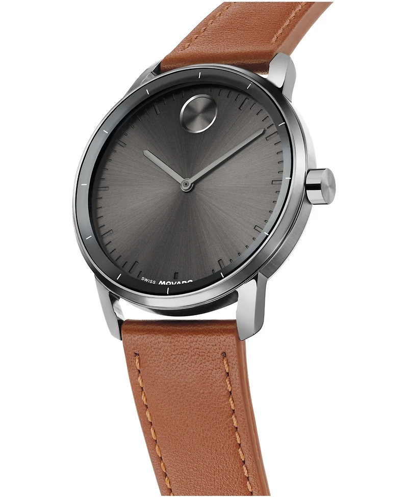 Movado Men's Bold Echo Swiss Quartz Cognac Leather Watch 40mm