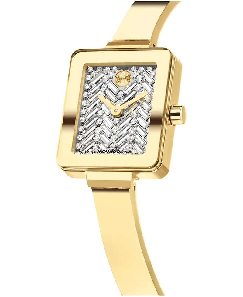 Movado Women's Bold Tank Mini Bangle Swiss Quartz Ionic Plated Light Yellow Gold Steel Watch 20mm x 23mm