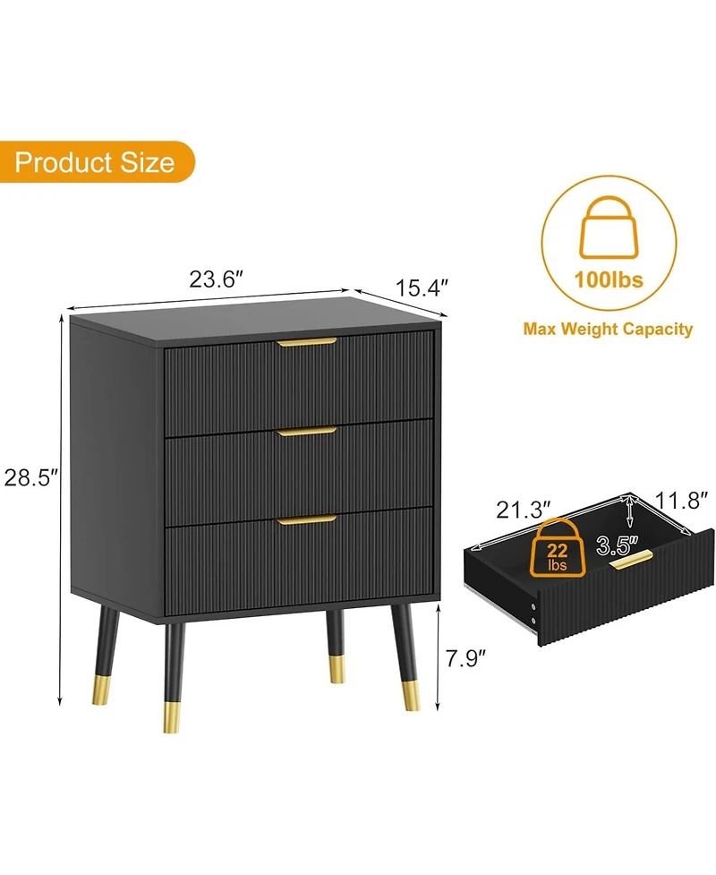 gaomon 3 Drawer Dresser for Bedroom, Modern Closet Dressers Chest of Drawers, Wood Storage Dresser Chest Cabinet Organizer Unit