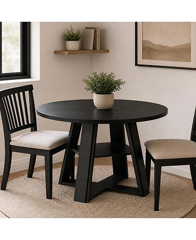 gaomon 43" Round Modern Farmhouse Dining Table for 2-4, Circular Kitchen with Pedestal Base and Storage Shelf, Compact Room