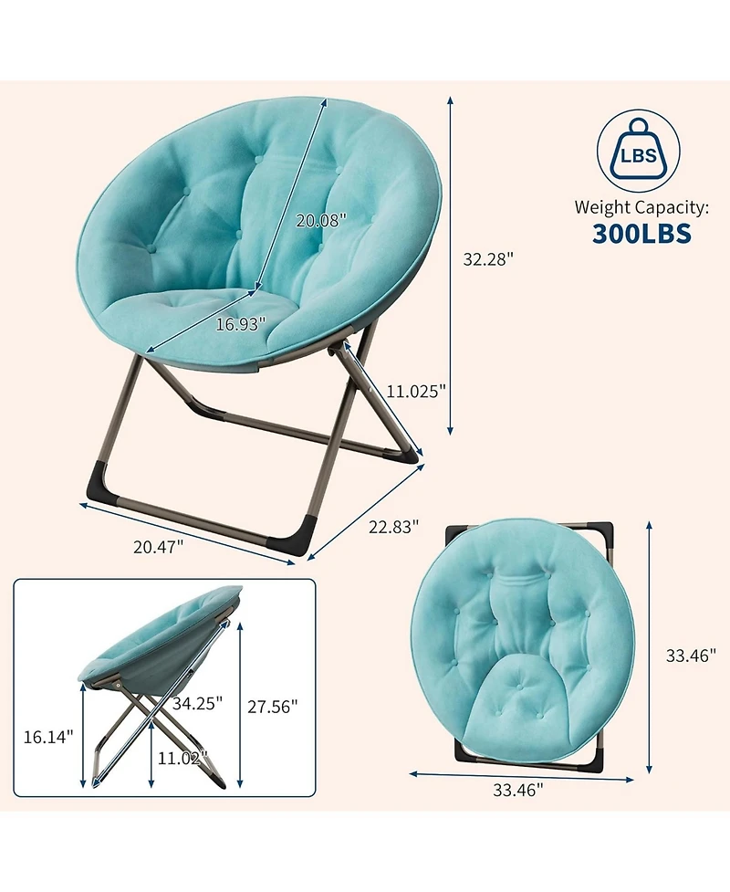 gaomon Saucer Chair, Comfy Chair Faux Fur Lounge Moon Chair with Folding Metal Frame, Oversized Plush Foldable Flower Accent Seat for Adults, Teens