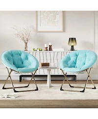 gaomon Saucer Chair, Comfy Chair Faux Fur Lounge Moon Chair with Folding Metal Frame, Oversized Plush Foldable Flower Accent Seat for Adults, Teens