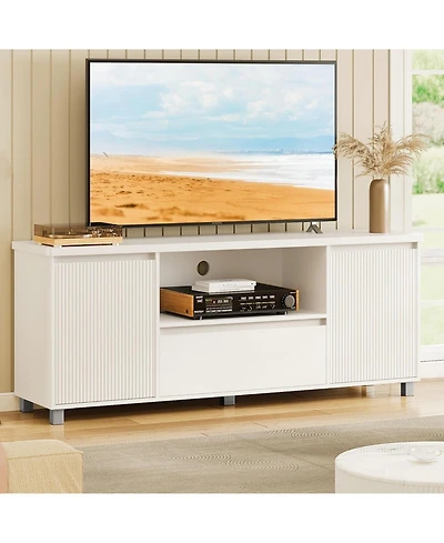 gaomon Modern 63" Tv Stand for TVs up to 70", Fluted Entertainment Center with Storage Drawer and Open Shelves, Media Console Cabinet for Living Room