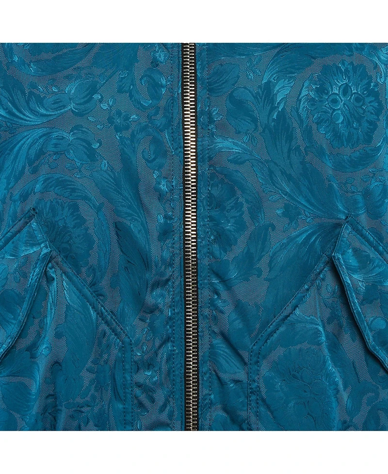 Pre-Owned Versace Women's Teal Nylon Barocco Bomber Jacket