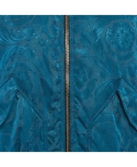 Pre-Owned Versace Women's Teal Nylon Barocco Bomber Jacket