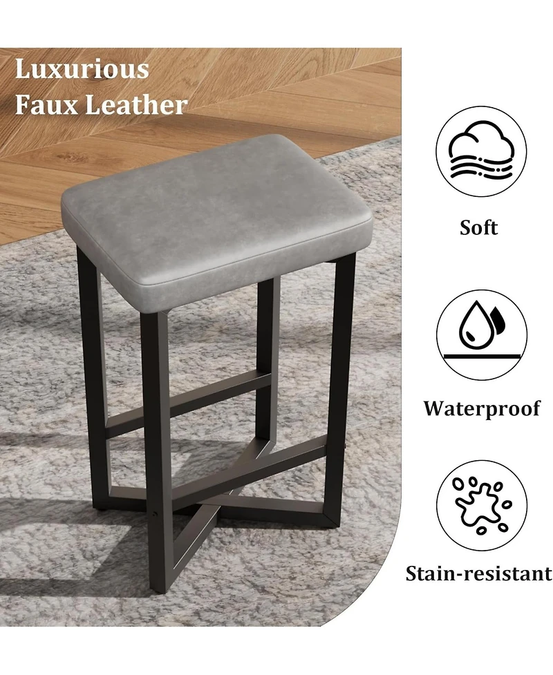 gaomon Set of 4 24.6 Inch Counter Height Backless Barstools, Upholstered Pu Leather Seats with Metal X-Frame and Footrest, Modern Kitchen Stools