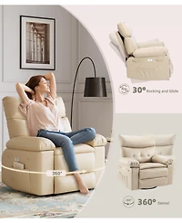gaomon 27" oversized swivel rocker recliner chair with Pu leather, manual recline, heat and massage, and 360degree(s) rotating base for living room co