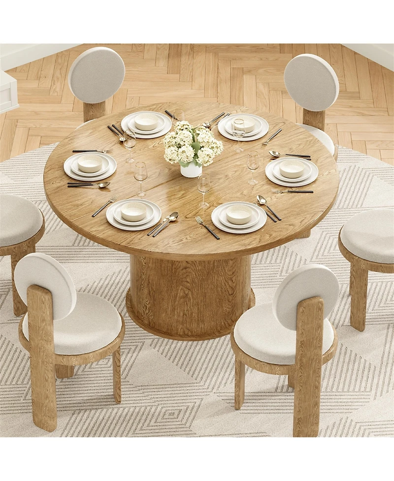 Clihome 43" Round Dining Table Wooden Table for Dining Room