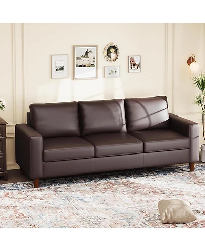 gaomon 85" Leather Couch for Living Room, Modern Leather Sofa with Padded Backrest, Upholstered Sofa with Deep Seat, 3-seat Sofa for Living Room