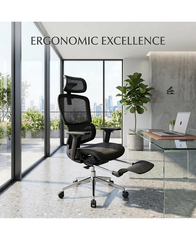 gaomon Fabric Ergonomic Office Chair with Footrest, Adjustable Height and Arms, Split Back, Manual Recline