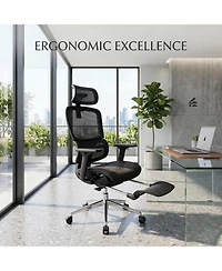 gaomon Fabric Ergonomic Office Chair with Footrest, Adjustable Height and Arms, Split Back, Manual Recline
