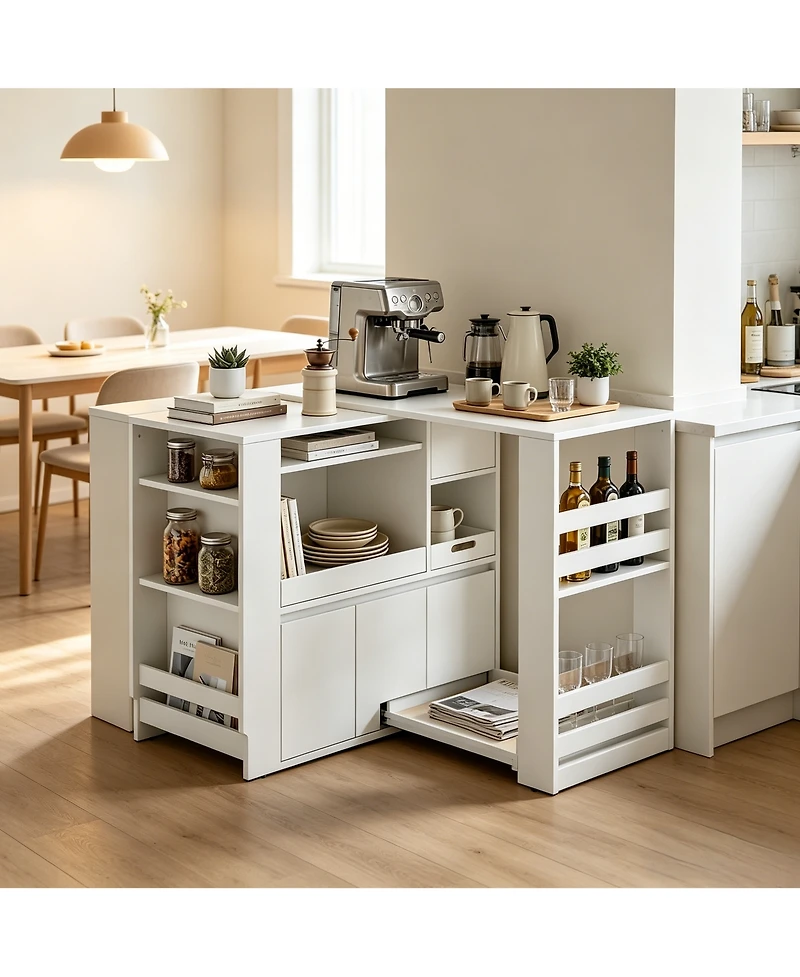 gaomon Extendable Kitchen Counter and Microwave Stand with Drawers, 39-67 in. Wide, Wood-Grain Finish