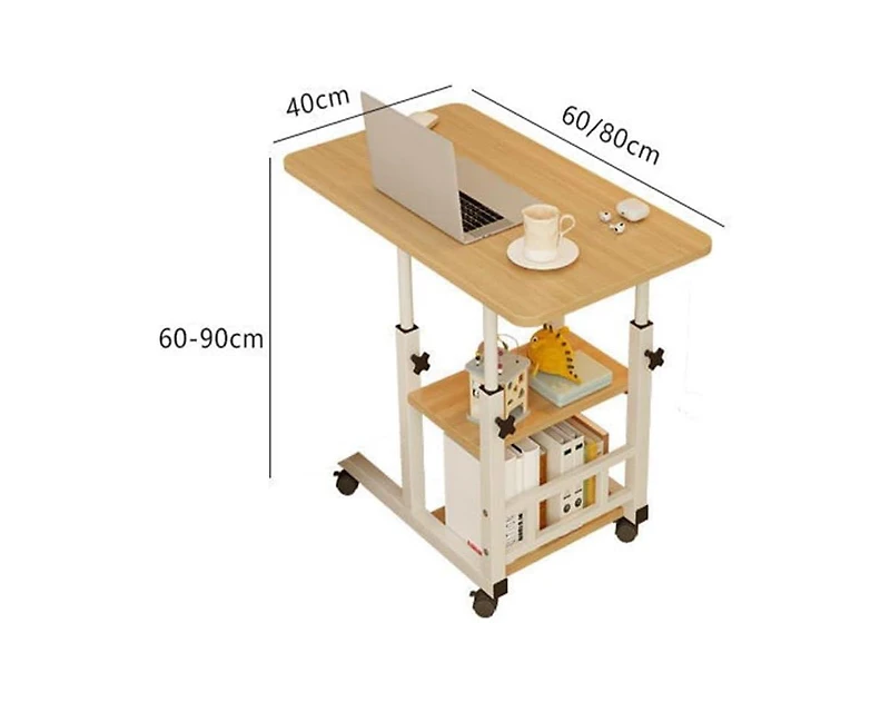 gaomon Adjustable Height C Table with Wheels, Overbed Table with Storage Shelves