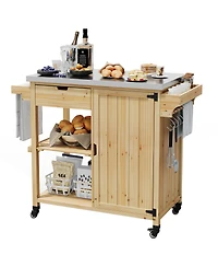 gaomon Portable Outdoor Grill Cart Kitchen Island Stainless Steel Top, Storage Cabinet, Drawer, Spice Rack, Open Shelves Rolling Bbq Prep Table