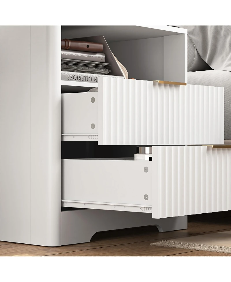 Clihome Modern Bedside Tables with Storage Cabinet, Nightstand Night Light and Charging Station