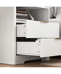 Clihome Modern Bedside Tables with Storage Cabinet, Nightstand Night Light and Charging Station