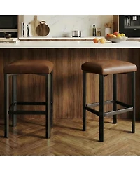 gaomon 24 Inches BarStools Set of 4, Pu Leather Kitchen Chairs with 2 Inch Thick Upholstery, Counter Height Bar Stools, Sturdy Metal Base
