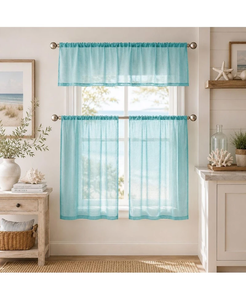 Kate Aurora Brandi Complete 3 Piece Rod Pocket Sheer Cafe Kitchen Curtain Tier And Valance Set