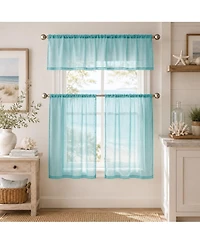 Kate Aurora Brandi Complete 3 Piece Rod Pocket Sheer Cafe Kitchen Curtain Tier And Valance Set