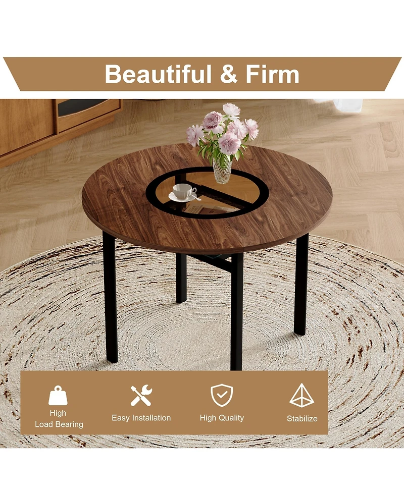 Clihome 42 inch Modern Minimalist Brown Wood Grain Round Dining Table Suitable for 4-6