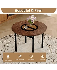 Clihome 42 inch Modern Minimalist Brown Wood Grain Round Dining Table Suitable for 4-6