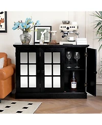 Clihome Buffet Sideboard Cabinet with 3 Mirrored Acrylic Doors, Adjustable Shelves Mdf Storage