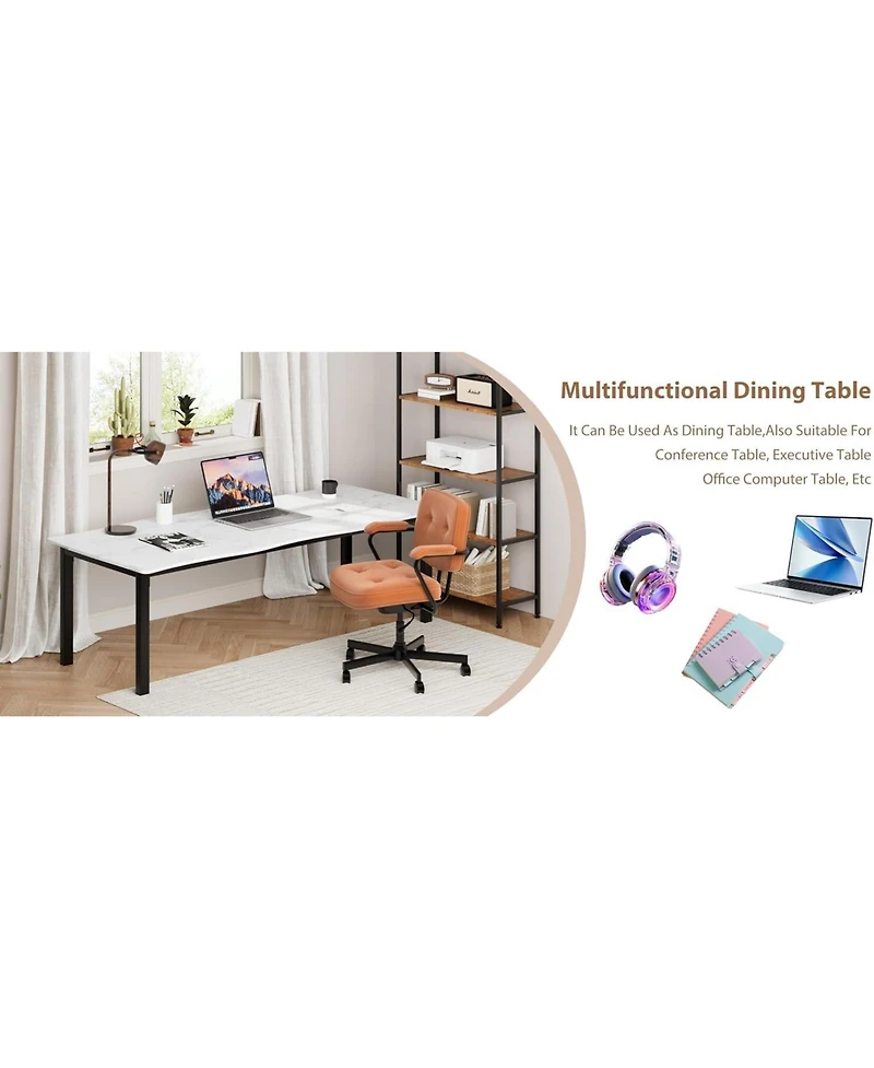 gaomon 78.7 Inch Dining Table for 6-8, Rectangular Mdf Top with Wave Edge, Durable Metal Frame, Waterproof and Scratch Resistant