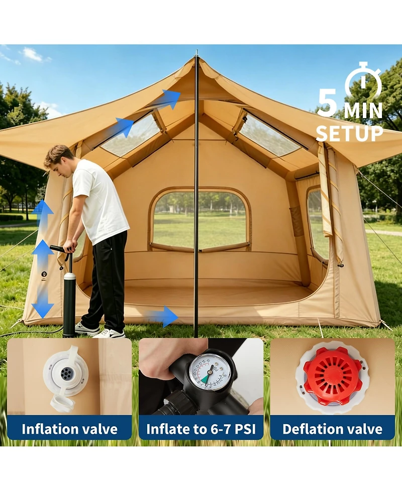 gaomon 10.5ft x 8.2ft Quick Setup Inflatable Camping Tent, Air Glamping Tent for 2-6 Person for Camping, Beach, Outdoor with Canopy