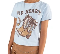 Tween Diva Girls' 7-12 Wild Heart Graphic T-Shirt and Studded Faux Suede Fringe Skort, 2-Piece Set