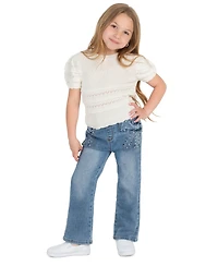 Rare Editions Girls' 2T-6X Crochet Knit Top and Bow Detail Rib Jeans, 2-Piece Set