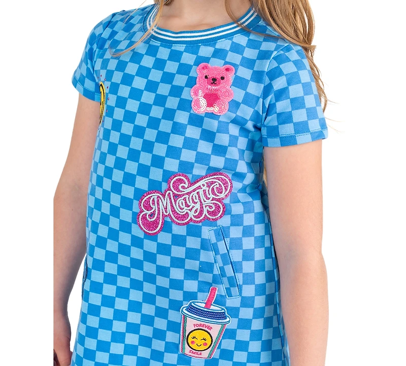 Rare Editions Girls' 2T-6X Checkered Applique Knit Dress