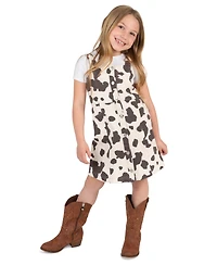 Rare Editions Girls' 2T-6X Cow Print Twill Jumper and T-Shirt, 2-Piece Set