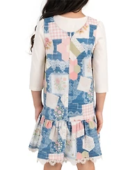 Rare Editions Girls' 2T-6X Long-Sleeve knit top and Patchwork Digital Print Jumper, 2-Piece Set