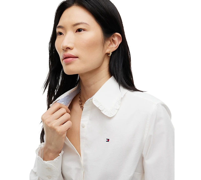 Tommy Hilfiger Women's Cropped Frill Detail Long-Sleeve Shirt