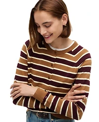 Tommy Hilfiger Women's Striped Slim-Fit Crewneck Cardigan