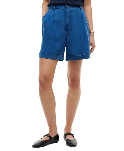 Tommy Hilfiger Women's High-Waisted Pleated Chambray Shorts, 5" Inseam