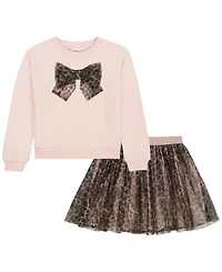 Kids Headquarters Toddler Girls' 2T-4T Sweatshirt and Leopard Print Skirt, 2-Piece Set