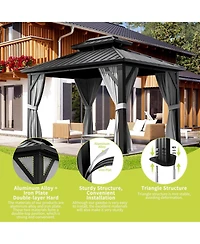 gaomon 10x10 Hardtop Gazebo with Netting and Curtains for All Weather, Metal Gazebo with Double Roof, Aluminum Alloy Frame