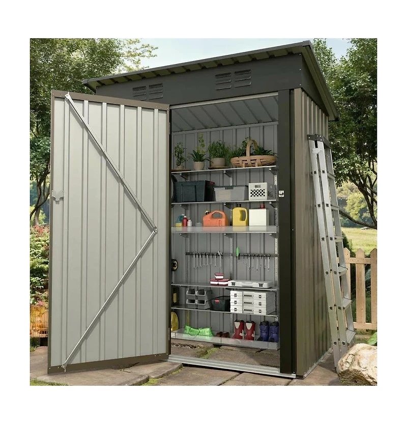gaomon 5x3 ft Outdoor Storage Shed, 67 Cu.ft Metal Tool Shed with Sloping Roof and Lockable Door, Compact Garden Shed for Backyard