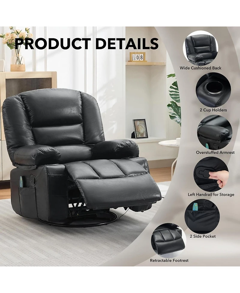 gaomon Oversized Recliner Chair, 360degree(s) Swivel Recliner for Adults,Rocking Recliner Chair with Heat and Massage