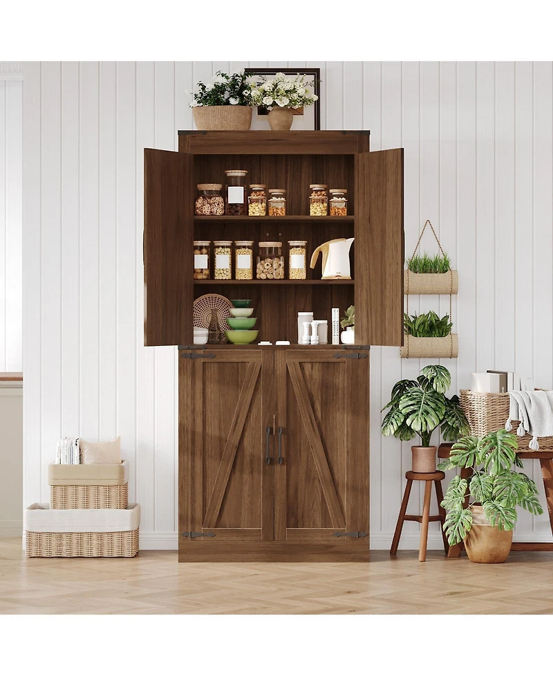 gaomon 71 Inch Tall Farmhouse Kitchen Pantry Storage Cabinet with 4 Barn Doors and Adjustable Shelves, for Kitchen, Dining Room, Bathroom
