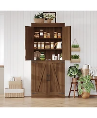 gaomon 71 Inch Tall Farmhouse Kitchen Pantry Storage Cabinet with 4 Barn Doors and Adjustable Shelves, for Kitchen, Dining Room, Bathroom