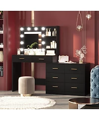 gaomon 61" Vanity Desk with Mirror And Adjustable Led Lights, 8-Drawer Makeup Dressing Table with 2-Tier Shelves