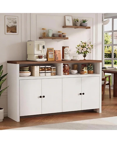 gaomon Sideboard Buffet Cabinet with Storage, 55" Large Farmhouse Kitchen Storage Cabinet with 4 Doors and Adjustable Shelves