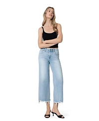 Vervet Women's Mid Rise Raw Distressed Hem Crop Wide Leg Jeans