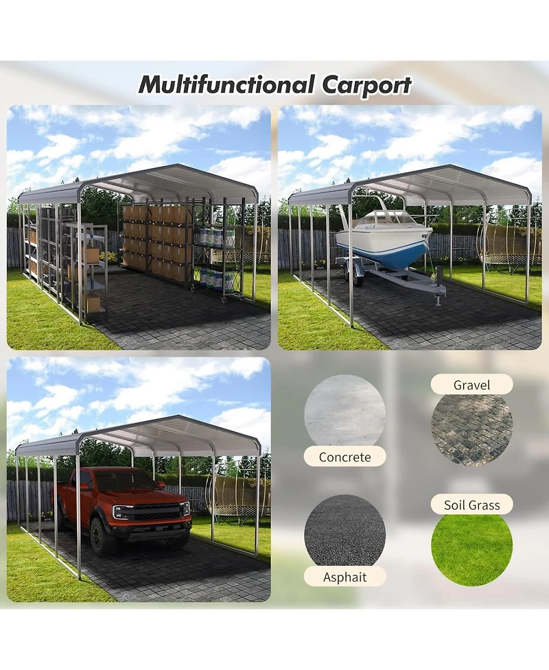 gaomon 12x20 Metal Carport, Heavy Duty Carport, Shelter with Galvanized Metal Roof and Updated Frame, Car Canopy Garage for Car, Pickup