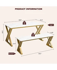 gaomon Retro Style Kitchen Dining Table Set for 4 with 2 Benches, Sturdy x-Shaped Metal Frame & Space-Saving Design for Small Kitchen